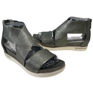 Eileen Fisher Sport Sandal Gray Silver Metallic Womens 7 Criss Cross Leather